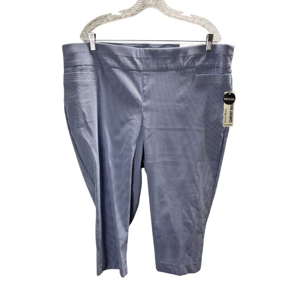 Briggs Pants Women's Size 22 W Blue White Stripes Capris Comfort Waist